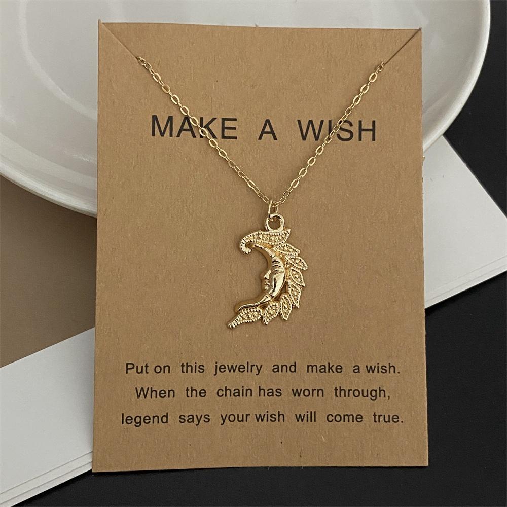 Moon Star Pendant Necklace for Girl Women Golden Color Various Design Link Chain Choker Necklace Gift for Friend Fashion Collar