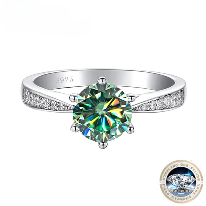 

Зеленое кольцо с муассанитом для женщин, твердое серебро 925 пробы, круглое кольцо с муассанитом, свадебные женские украшения для помолвки и свадьбы