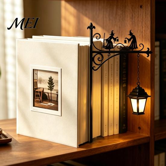 Functional Bookend with Night Light Decorative Bookshelf Light, Vintage Library Lantern, Reading Lights for Bookworms, LED Book Lamp Study Nook