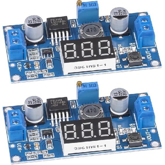 LM2596 LM2596S DC-DC Buck Converter Voltage Regulator Adjustable 4.0-40V to 1.25-37V 2A Power Supply Module with LED Voltmeter Display (Pack of 2)
