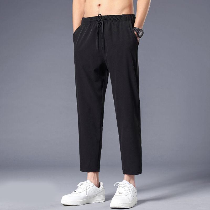 Ice pants men's summer new thin large size loose nine points sports Harlan handsome youth stripes casual
