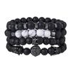 Matte Black Cubic Zirconia Ball & UFO Pendant Braided Bracelet Set