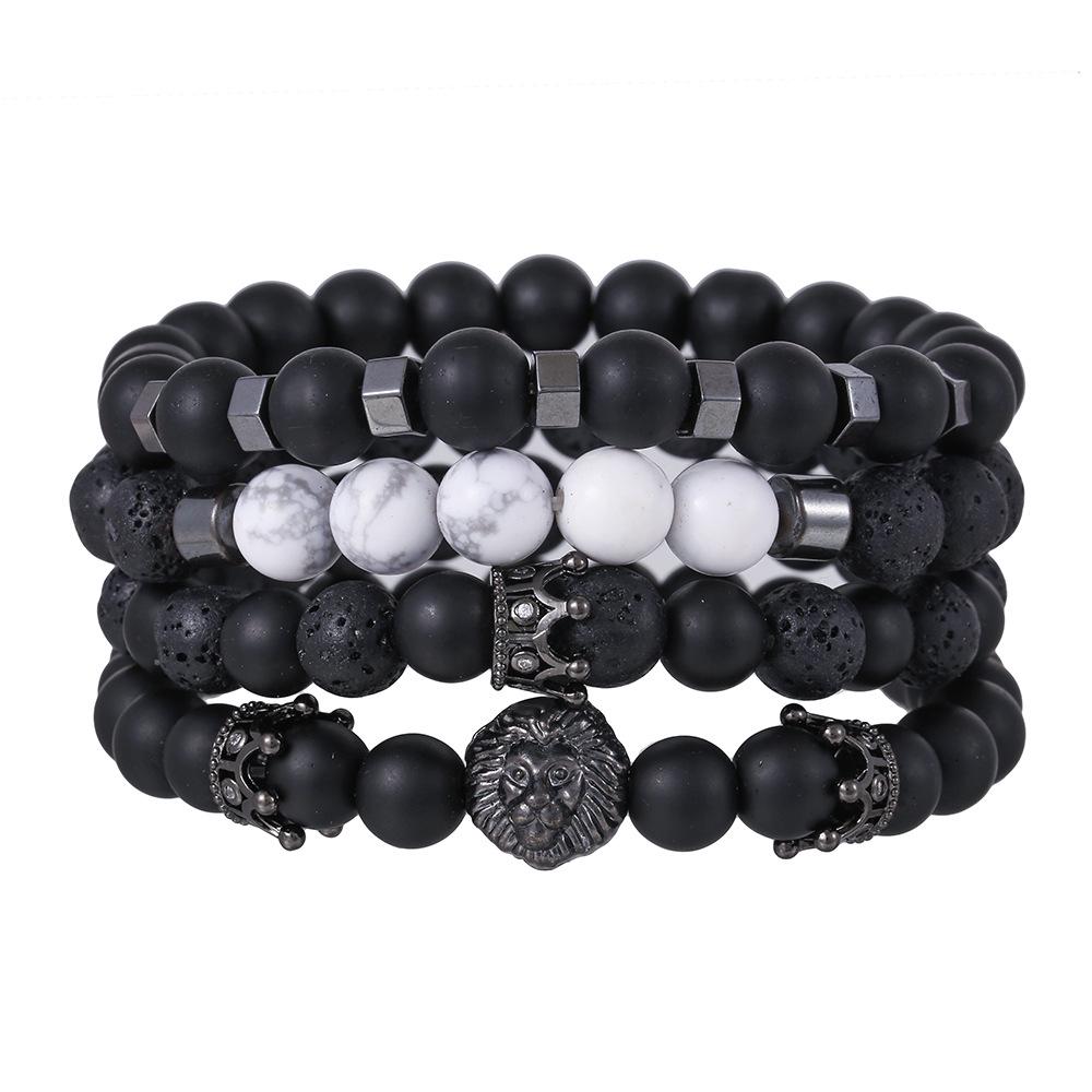 Matte Black Cubic Zirconia Ball & UFO Pendant Braided Bracelet Set