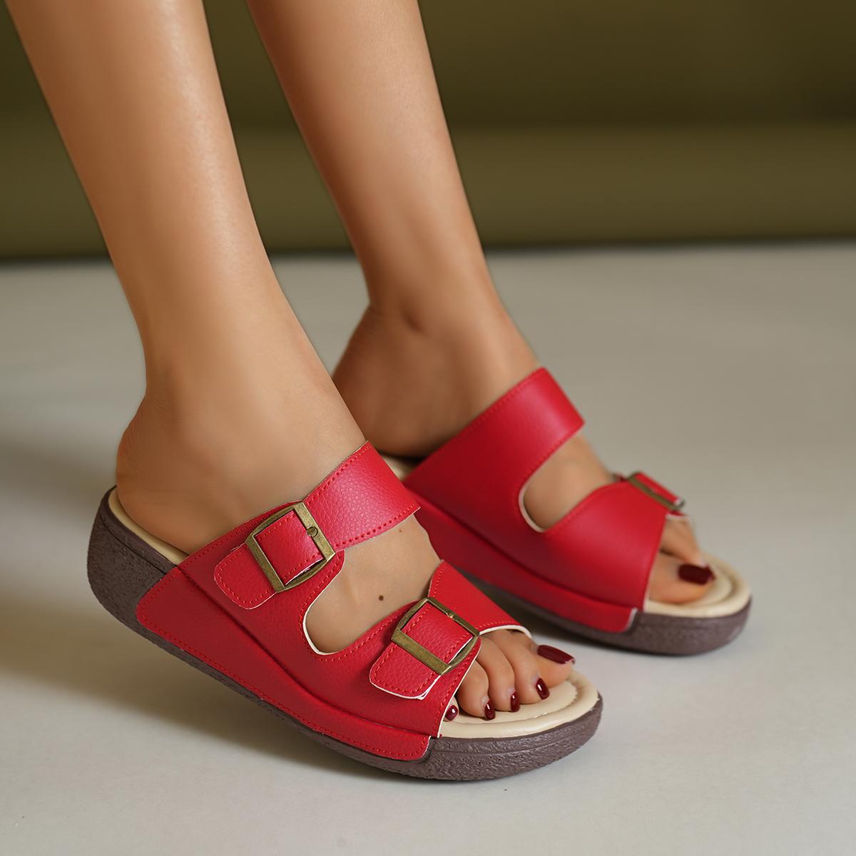 

Fashion Double Buckle White Wedge Sandals Women Llightweight Summer Platform Slippers Woman Plus Size Casual Beach Flip Flops 43