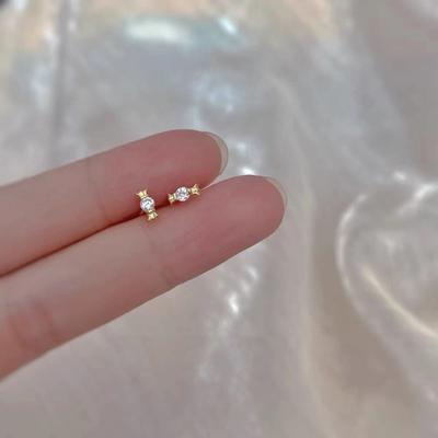 S925 Sterling Silver Crystal Candy Stud Earrings High-Grade Delicate Bead-Set Diamond Sleeping No Need To Take Off Earrings for Women