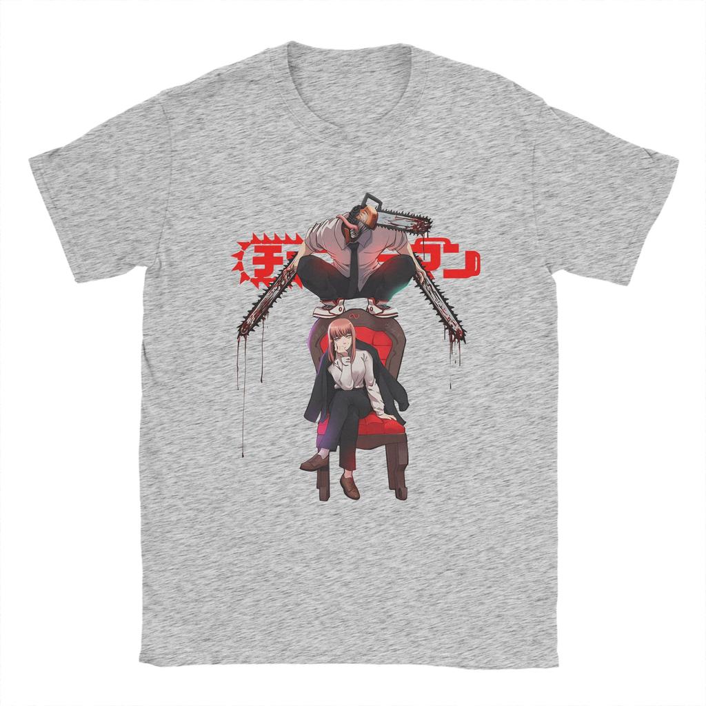 Men T-Shirt Denji And Makima Chainsaw Man Japanese Anime Vintage Pure Cotton Tee Shirt Short Sleeve T Shirts Clothing Plus Size