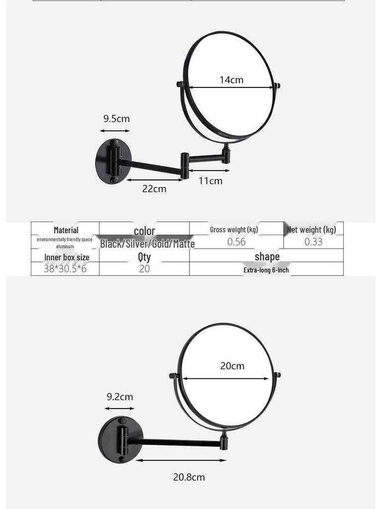 Wall-Mounted Rotating Double-Sided Vanity Mirror with Magnification