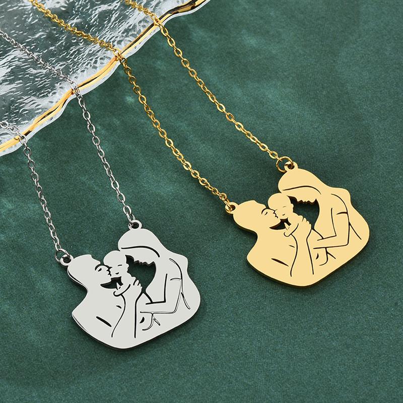 Highquality Polished Titanium Steel Family Necklace For Trendy Couples In Elegant Gold And Silver Colors