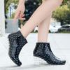 Women's Rain Boots Waterproof Overshoes Female Soft Sole Anti-slip PVC Plastic Shoes Fashion Printed Wedge Heels Zipper Gumboots