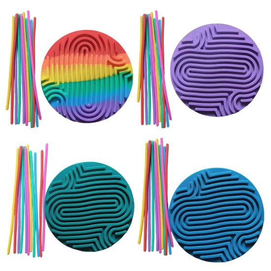 Round Silicone Sensory Activity Board Double Sided Stress Relief Sensory Board with Strings Boys Girls Silent Fidget Toy Party Favors