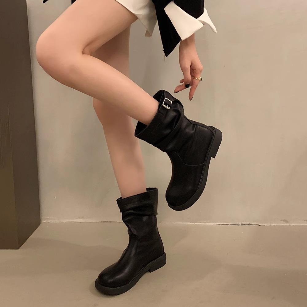 Botas Medianas de Lujo para Mujer de Primavera y Otoño Estilo Británico Retro Versátiles Casuales Botines Exquisitos Moda Zapatos de Mujer