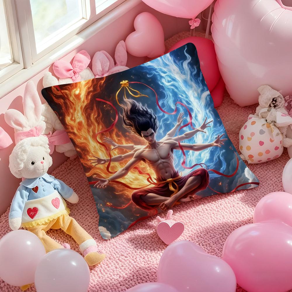 Nezha Chinese Anim Cushion Cover Pattern Printed Pillowcase for Living Room Sofa Cushion Cover & Bedroom Decor