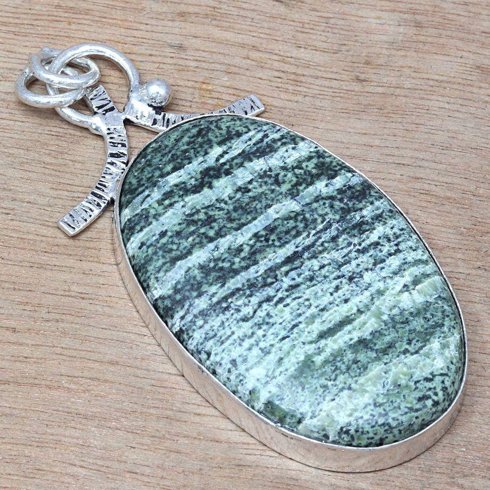 Necklace Zebra Jasper Gemstone Handmade Silver Jewelry 2.5"