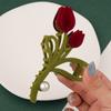 Retro Red Velvet Tulip Hair Clip Sweet Girly Pearl Hair Clip Design Velvet Tulip Hair Elegant Metal Shark Clip Hair Accessories