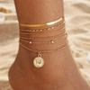 New Metal Retro Multi-layer Anklet Set for Women European and American Fashion Niche High-end Accessories