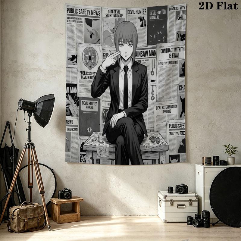 Chainsaw Man Wall Tapestry Aesthetic Wall Hanging Printed Fabric Blanket Decorative Tapestries For Bedroom Living Room Home Decor