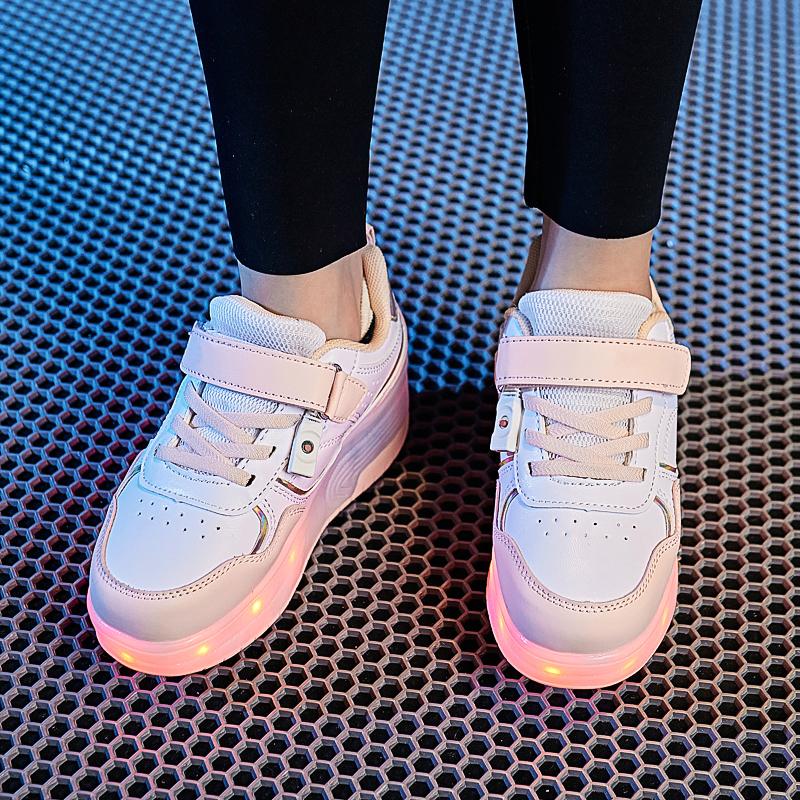 28-38 Children's Plus Size Two Wheels Disassembled Into Flat Sports Shoes LED Illuminated Sports Shoes Children's Shoes Board Shoes