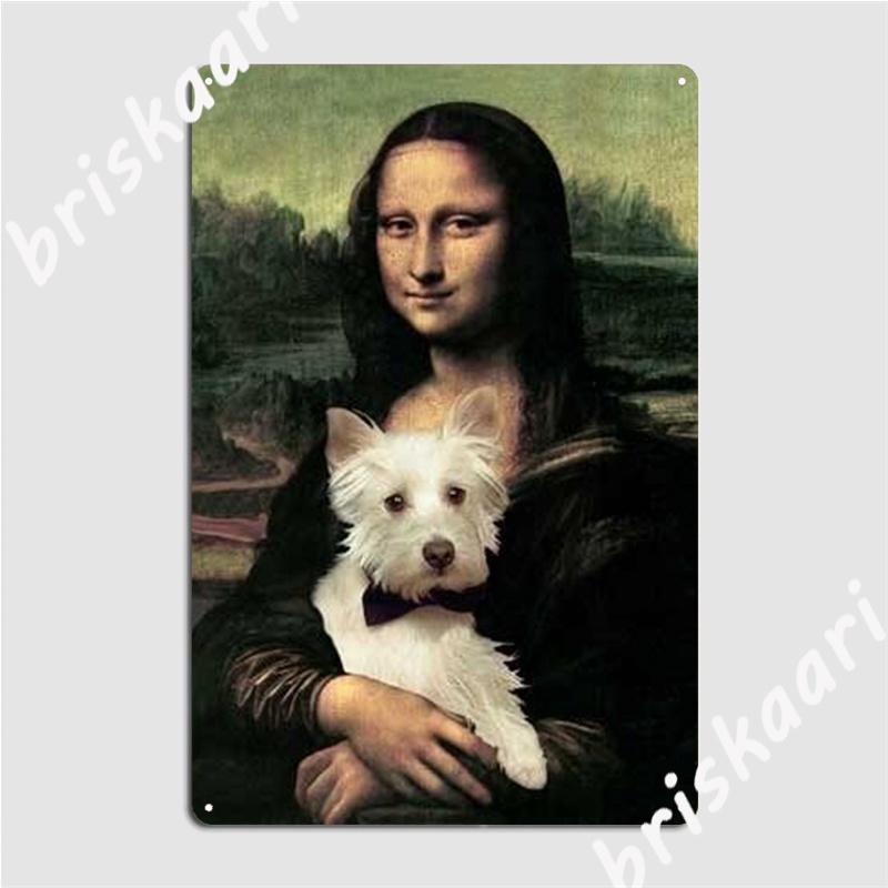 

Westie And Mona Lisa Metal Plaque Poster Club Painting Decor Bar Cave Classic Tin Sign Poster 20x30cm