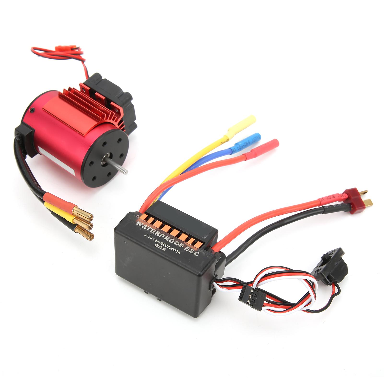 

3650 3100KV Brushless Motor with Heat Sink and 60A Waterproof Electronic Speed Controller Set for 1/10 RC Car
