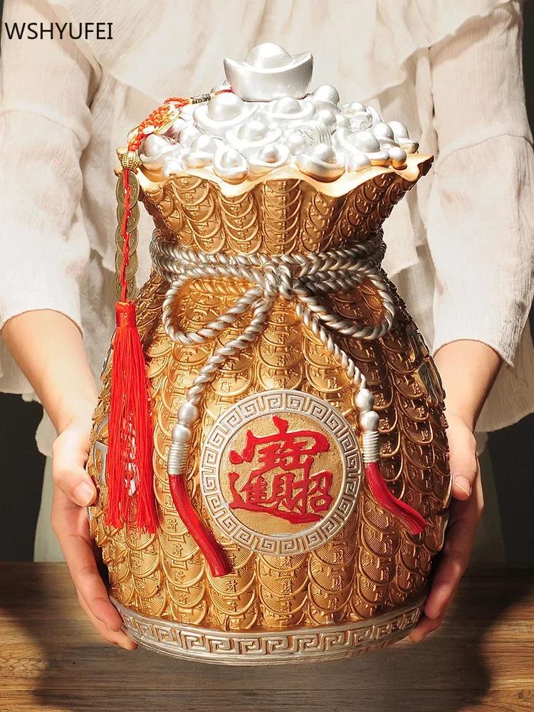Creative Large Capacity Piggy Bank Ornament Home Living Room Resin Money Bag Decoration Housewarming Opening Fortune Gifts