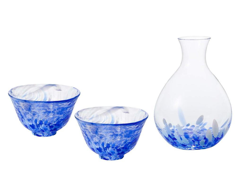 ADERIA Tsugaru Vidro Ochoko Tokkuri Iwashimizu Liquor Set Blue Made in Japan Cosmetic Box Sake Sake Sake Glass Cold Sake Choke Stylish Gift Women Day