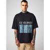 Oversized T-Shirt White Ice Islands Text and Abstract Blue Water Pattern Print Casual Streetwear Summer Outfit Men's Fashion