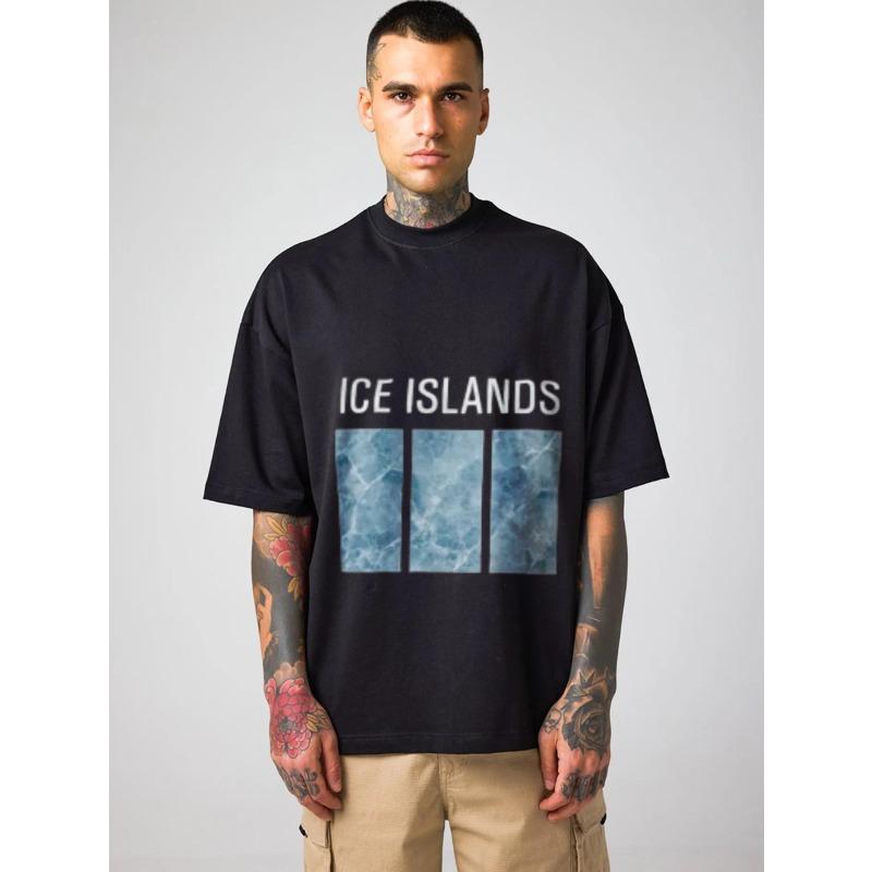

Oversized T-Shirt White Ice Islands Text and Abstract Blue Water Pattern Print Casual Streetwear Summer Outfit Men s Fashion XXXXL чёрный