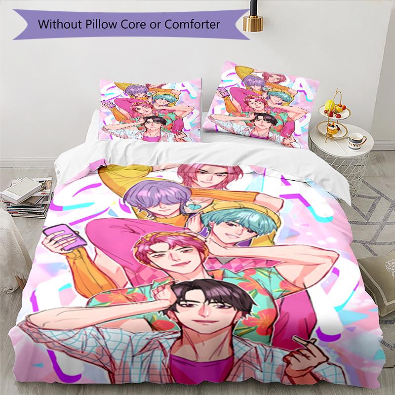 3pcs KPop Demon Hunters SAJA BOYS3 Design Cover Set - HD Printed Bedding with 1 Cover and 2 Pillowcases - Perfect for Home and Dorm Decor