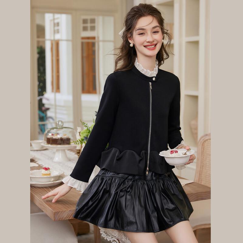 Women's Ruffled Color-Block Knit Cardigan