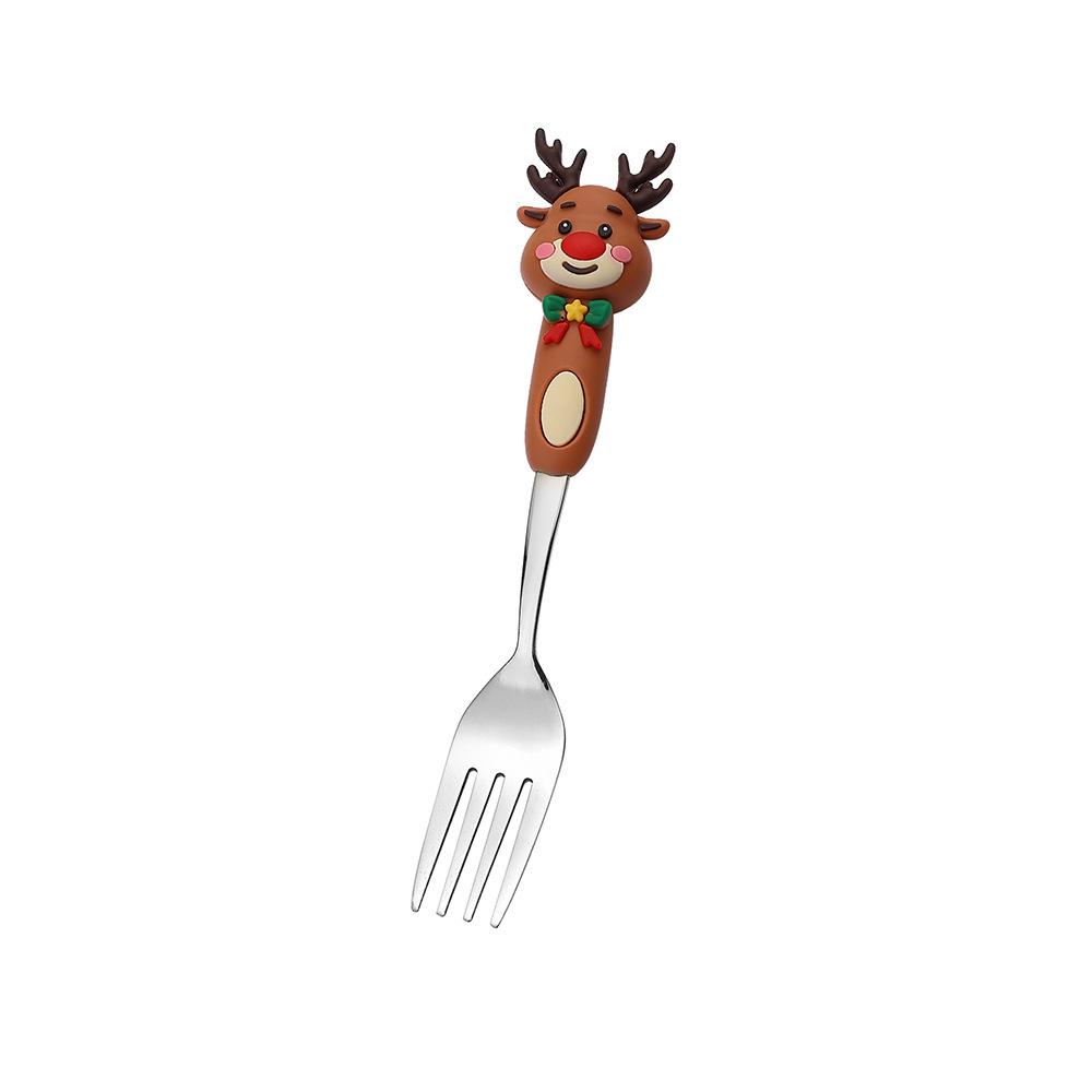 Reindeer Cartoon Christmas Spoon & Fork Set - Cute Stainless Steel Gift in Color Box