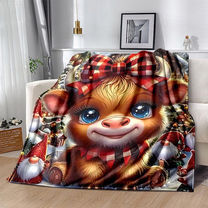 1pc Romantic Highland Cow Heart Print Blanket Perfect for Home Decor, Couch Cover, Outdoor Use .W046