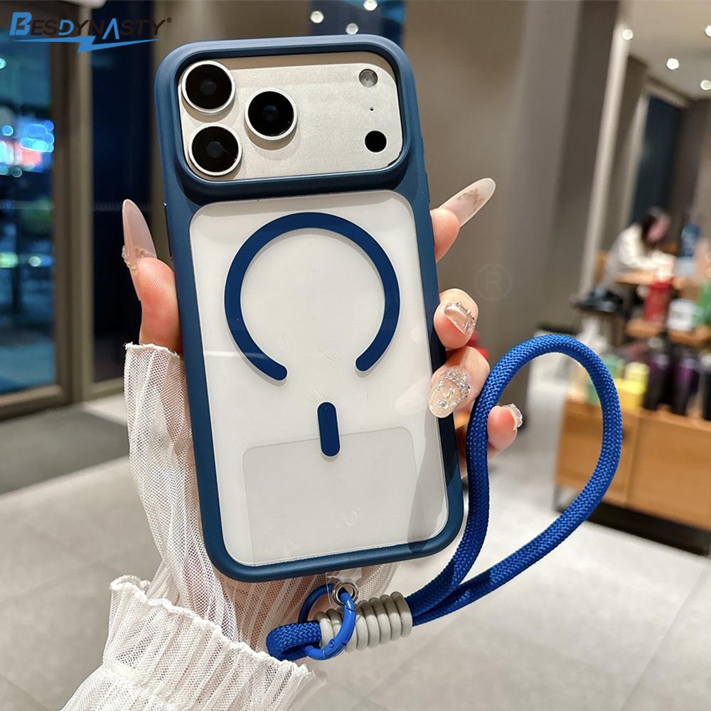 Luxury Lanyard Clear Slim Acrylic Magnetic Phone Case For iPhone 17 16 15 14 13 12 Pro Max For Magsafe Wireless Charging Cover