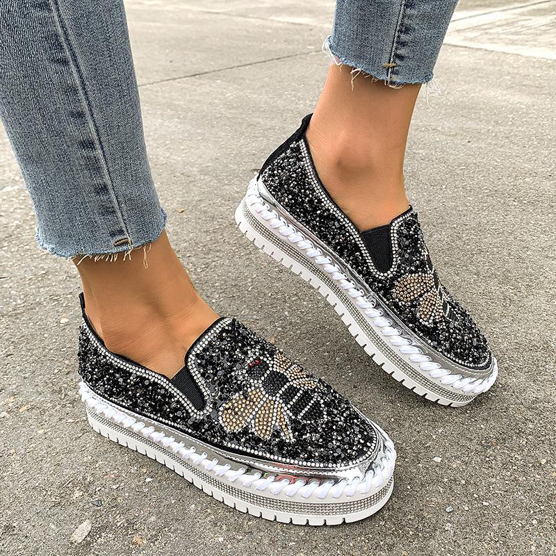New fashion single shoes women's platform metal sequins large size casual women's single shoes