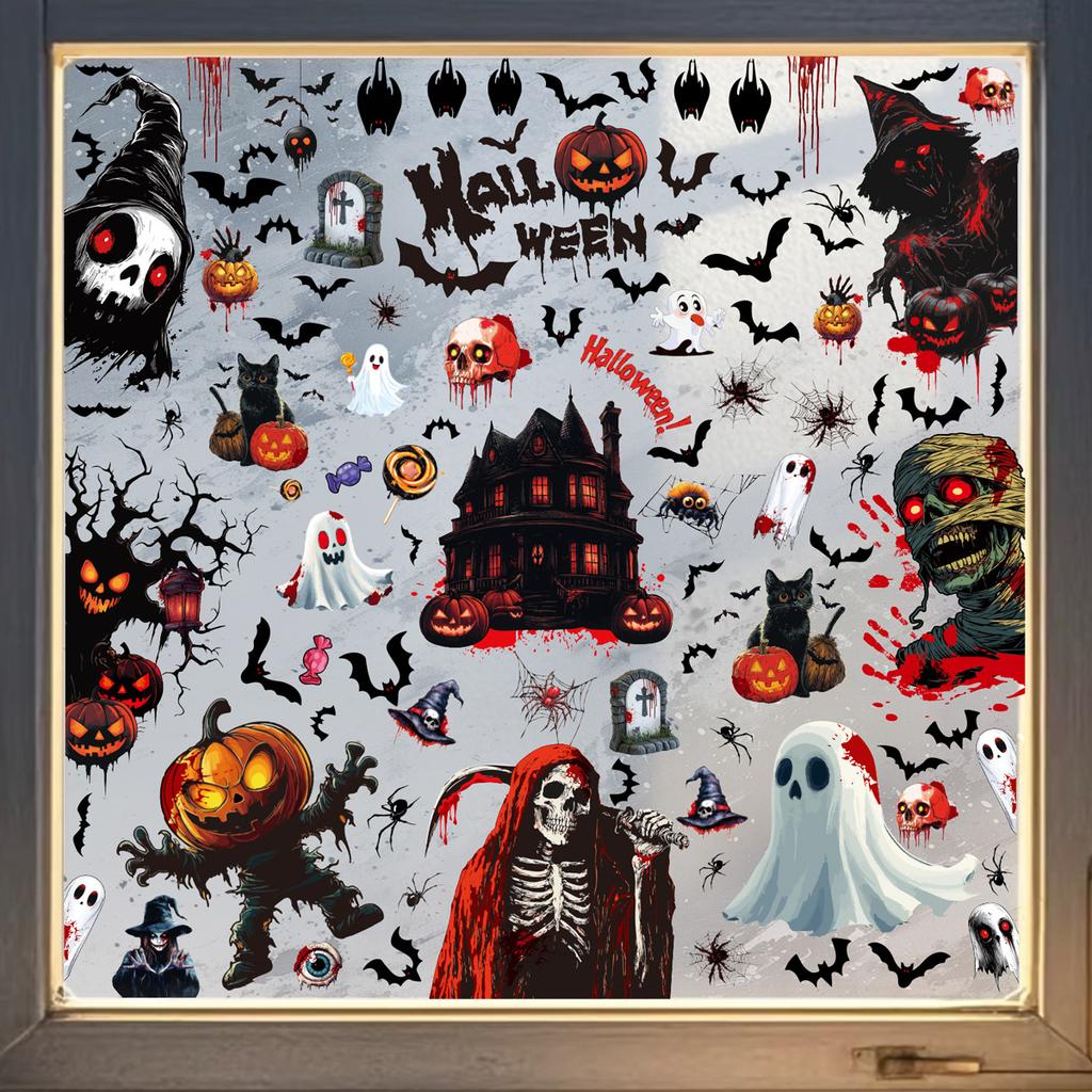 Death Scythe Terror Bat Ghost Static Electricity Stickers Halloween Decorations Creative Pumpkin Reaper Glass Stickers