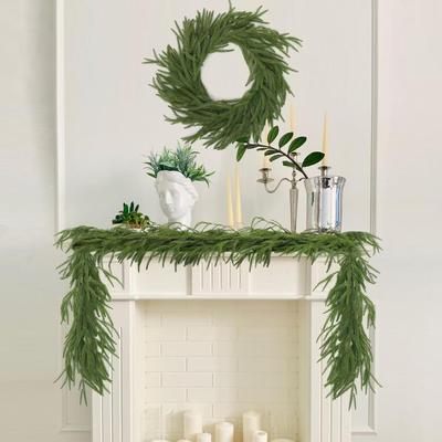 Artificial Norfolk Pine Garland-Greenery Wreath,  Plastic Hanging Decor for Table, Mantel, Wall, Indoor & Outdoor Christmas Deco