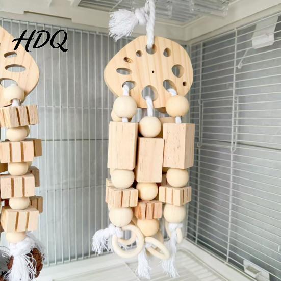 Parrot Boredom Relief Toy Wooden Blocks Toy Bird Chew with Beads Pinecones Safe Natural Chewing for Parrots Beak Grinding Cage Accessory Macaws
