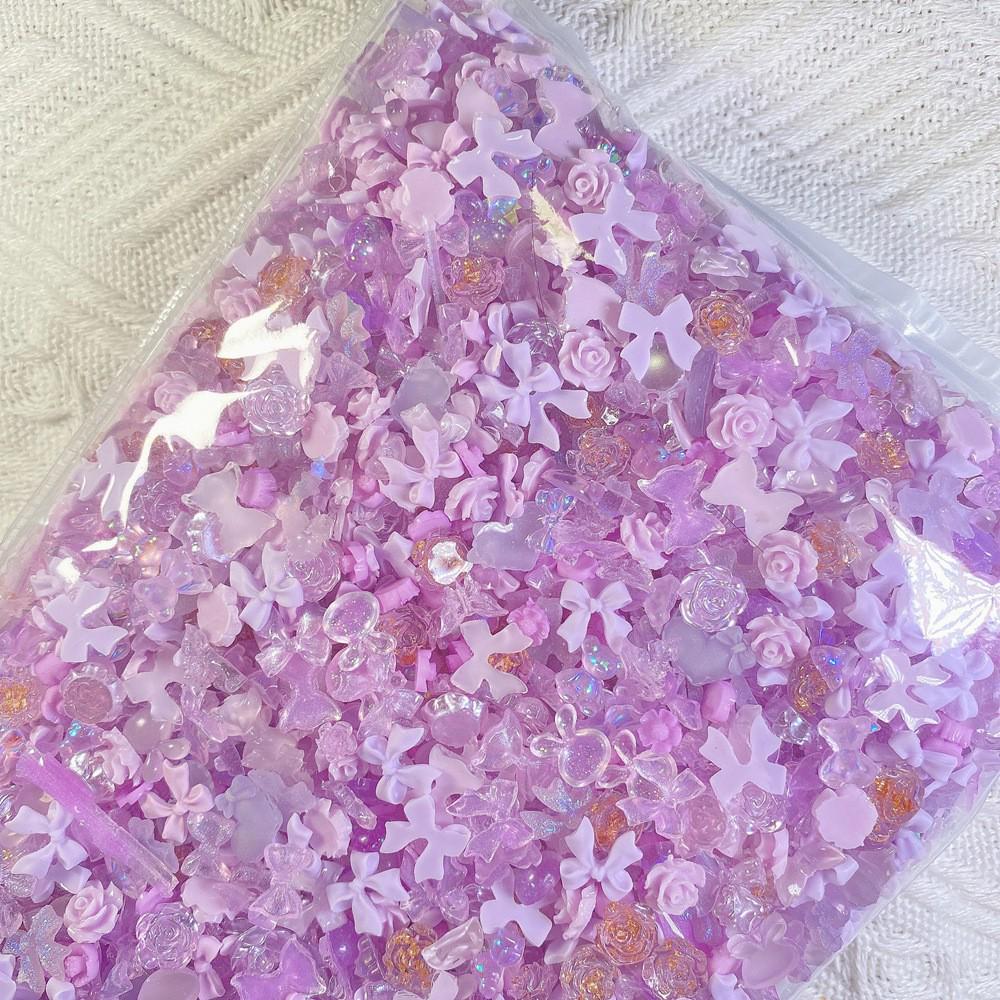 50pcs Aurora Nail Art Decorations: Mixed Style 3D Rhinestones with Little Bears, Camellias, Bows, Ribbons, and Hearts
