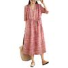 2026 Cotton Linen V-neck Lace-up Plus Size Elegant Summer Dress