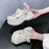 Fashion Luxury Rhinestone Chunky Sandals Women Laser Ribbon Platform Clogs Slippers Woman 2025 Summer Thick Bottom Garden Shoes Female