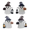 Ghost Statue Solar/Battery-Powered Weather Resistant Resin Whimsical Ghost Pumpkin Design Ornament Halloween