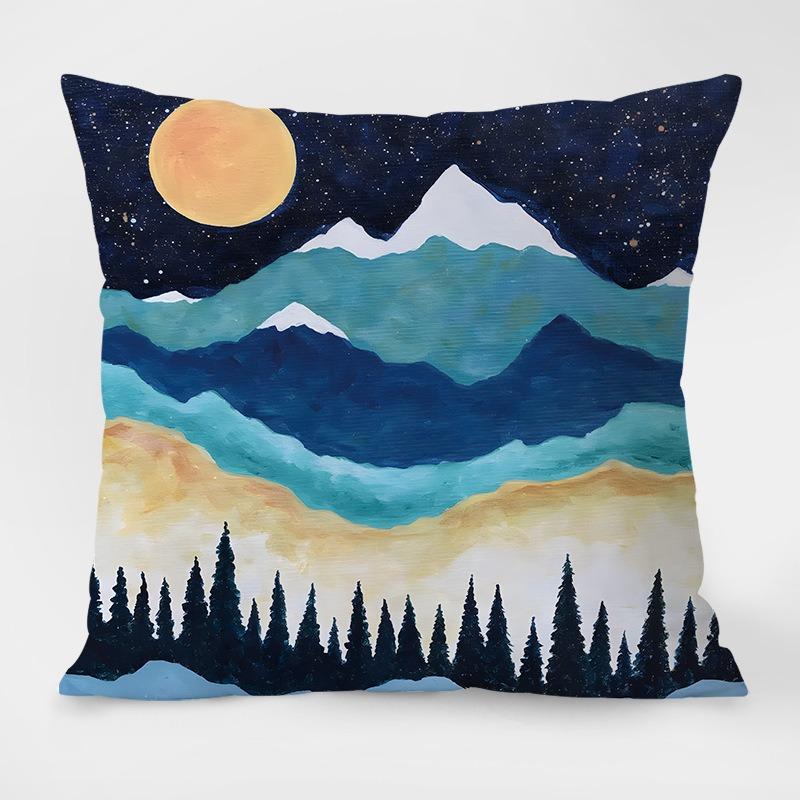 Chinese Style Mountain Pattern Decorative Pillowcase Living Room Bedroom Square Cushion Pillowcase