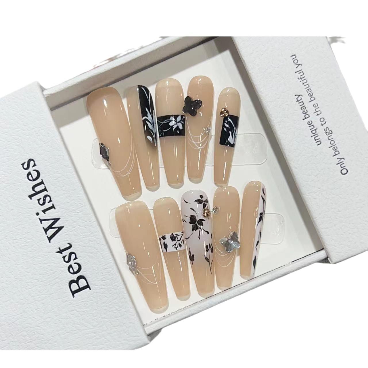 

Ношение брони Ручная работа Длинная лестница Китайский стиль Маникюр Высококлассный Расписанный вручную Телесный цвет Битый бриллиант Накладной ноготь Многоразовый Large L