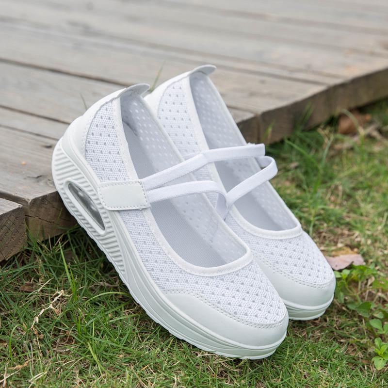 Women's Breathable Nurse Shoes Air Cushion Mesh Wedge Walking Shoes Hook & Loop Non-slip Lightweight Casual Footwear Thick Soled