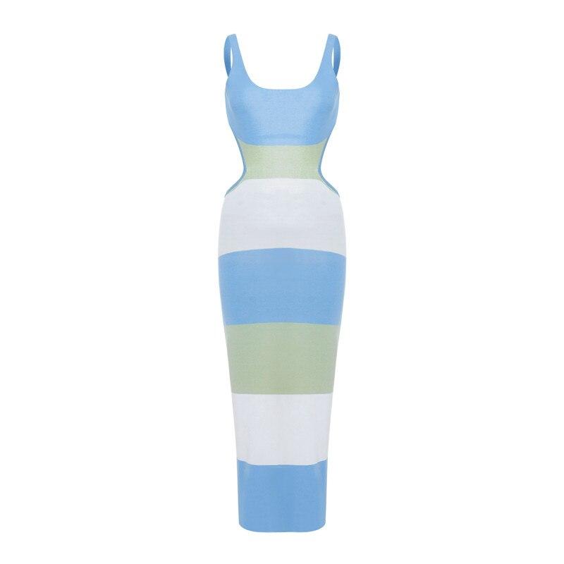 

Sexy Backless Hollow Out Halter Dress Sleeveless Beach Party Long Dress Streetwear Women Summer Knit Bodycon Dress 2023 S синій
