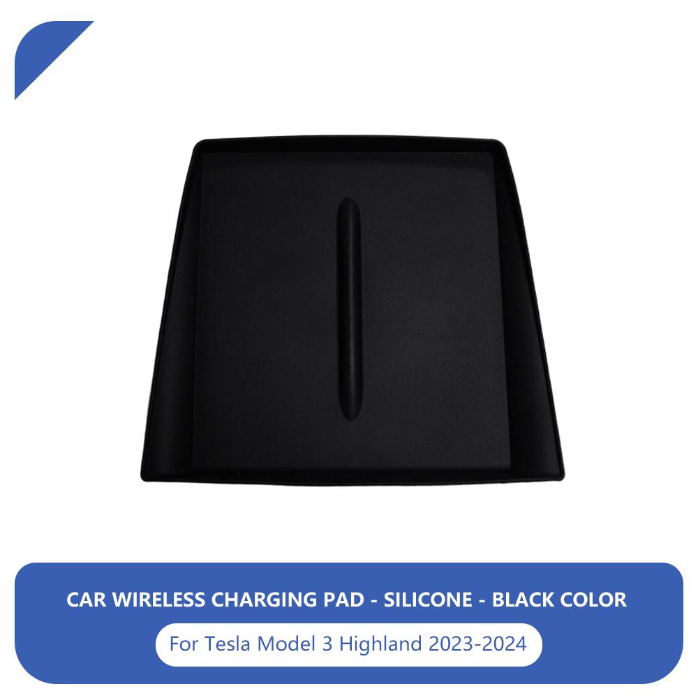 For Tesla Model 3 Highland 2024 Wireless Charging Pad Silicone Dust-Proof Central Control Charger Mat Car Interior Accessories