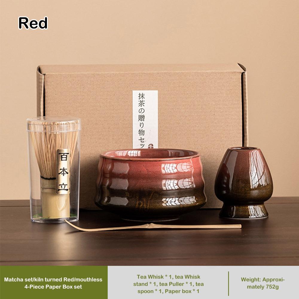 4PCS Ceramic Bamboo Japanese Matcha Tea Set Matcha Whisk Holder Reusable Matcha Whisk Set Matcha Bowl Matcha Making Kit