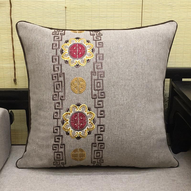 New Chinese-style Redwood Sofa Throw Pillow Cotton and Linen Headboard Soft Cushion Embroidery Large Cushion Cover