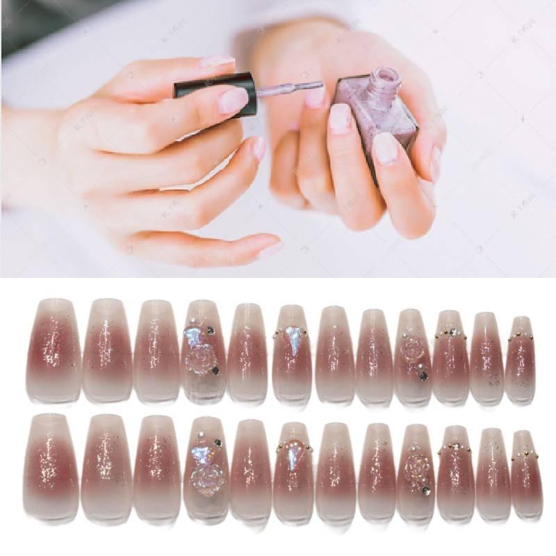 Glamorous 643 Aurora Diamond Flower Handmade Blush Finger Nail Sticker Manicure Wholesale