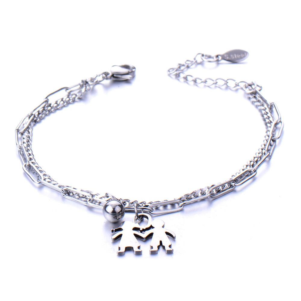 European and American simple personalized bell double-layer titanium steel bracelet spot men and women couple jewelry women's trend fashion jewelry