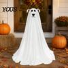 Lighted Ghost Dog for Entryway Halloween Decoration, Battery Operated Freestanding Spooky Cute Figurine with Remote And String Light Front Door,